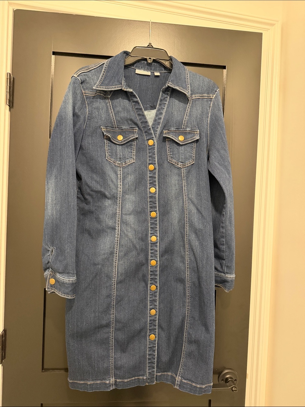NY&CO Women’s Blue Denim Button-Front Jacket Dress